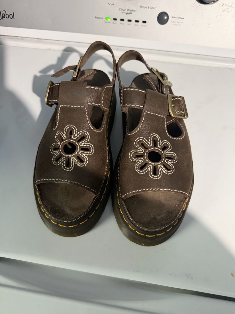 Dr. Martens Brown Floral Cutout Platform Sandals